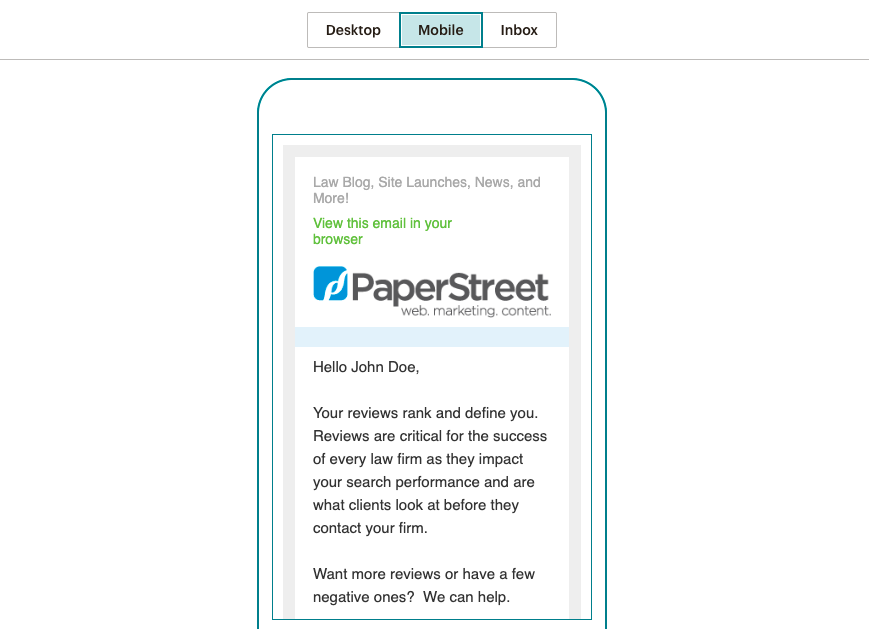 Example of how an email looks on a mobile device.