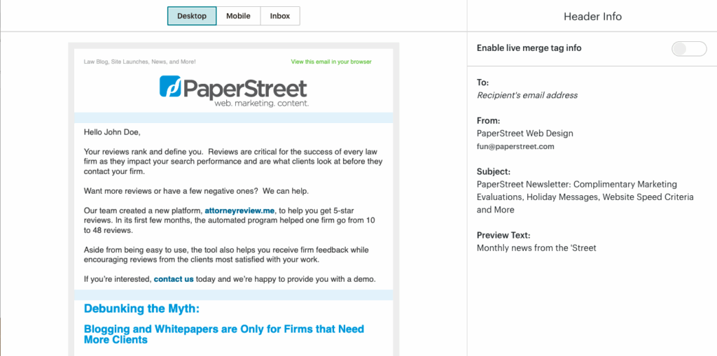 Example of a test email to ensure everything looks good.