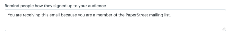 Example of showing clients on an email list why they are receiving the email.