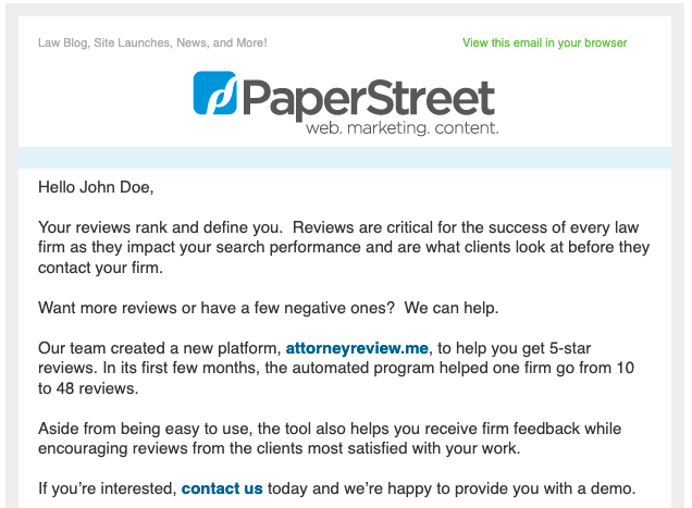 Example of a personalized email to a subscriber.