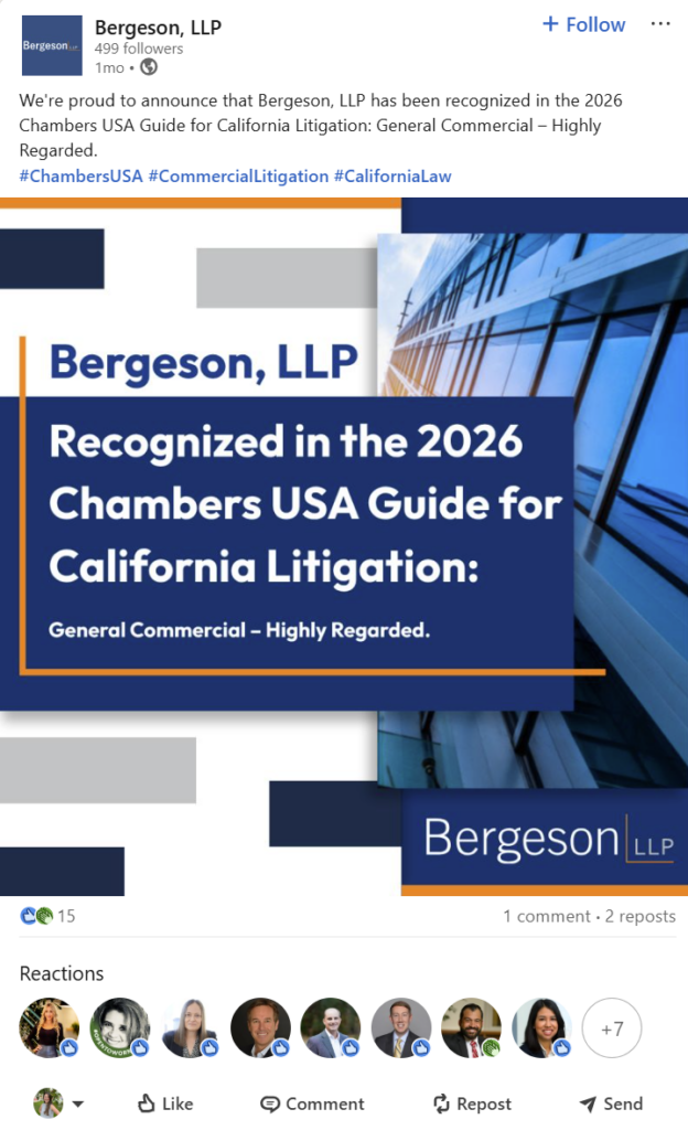 AN example of a law firm LinkedIn post that links back to their website and blog post.