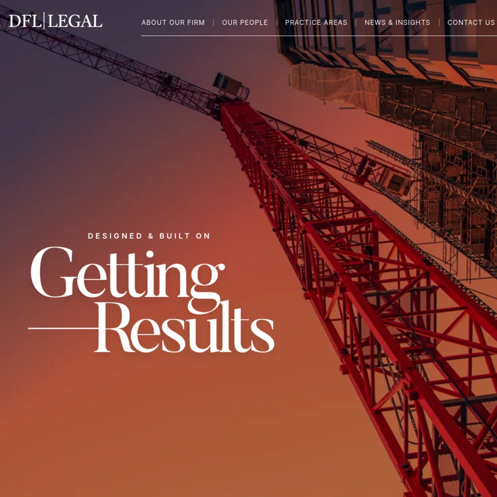 Red construction crane against an orange sky with “Getting Results” text overlay.