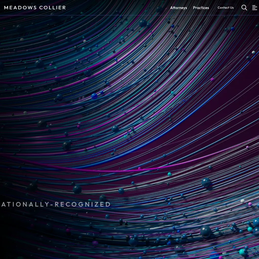 Abstract digital lines and dots in blue and purple curves on a dark background.